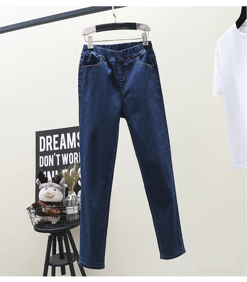 Vintage High Waist Stretch Skinny Jeans for Women – Trendy Pencil Pants with Elastic Band, Perfect for Fall Outfits and Casual Wear, Available in Plus Sizes 5XL and 6XL