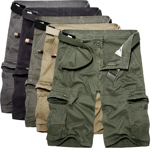 Summer Mens Knee Length Cotton Cargo Shorts Casual Bermuda Trousers