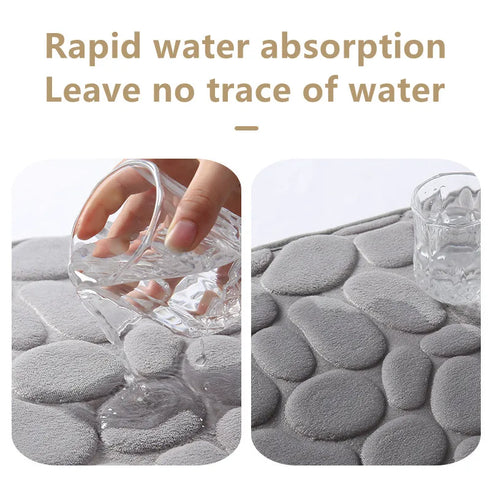 Cobblestone Embossed Bath Mat Water Absorption Non-Slip Memory Foam Washable Rug