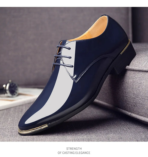 Men's Pointed Toe Patent Leather Dress Shoes - Elegant Lace-Up Styles for Weddings and Business Events