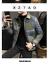 Men's Casual Lapel Hoodless Jacket - Slim Fit Plaid Woolen Coat for Autumn and Winter Fashion