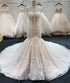 Crystal Beaded Mermaid Wedding Dress Full Lace Appliques Bridal Gown