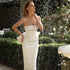 Eightree White Wedding Dresses Strapless Split Bridal Dress With Bow Tea-Length Satin Gowns