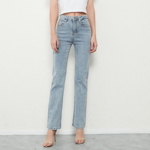 Fashionable Women's Mid Waist Straight Leg Pencil Jeans - Vintage Denim Trousers for Casual Fall Outfits and Stylish Jean Looks
