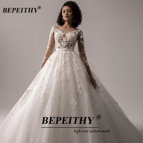 BEPEITHY Customized V Neck Sleeveless Wedding Dresses A Line Bridal Gown