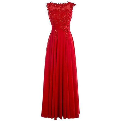 Bridesmaid Dress A-Line Chiffon Beading Applique Backless Floor Length Evening Dress