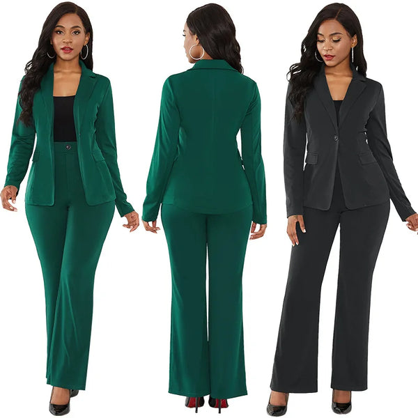 Elegant Women's Office Suit Set - Two-Piece Long Sleeve Pants Suit for Professional Winter Style, Perfect for Ages 18-35