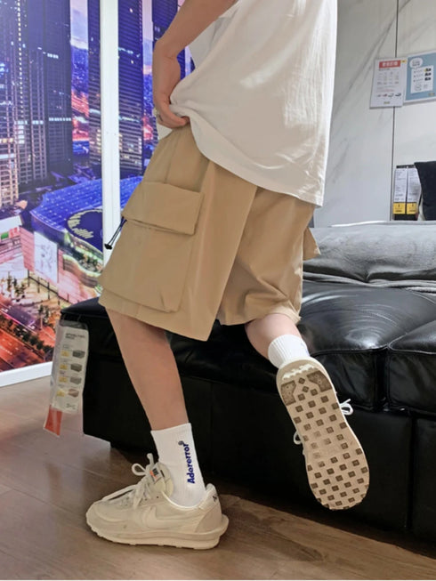 Men Casual Shorts Solid Leisure Summer Oversize Multi-pockets Cargo Trousers Streetwear