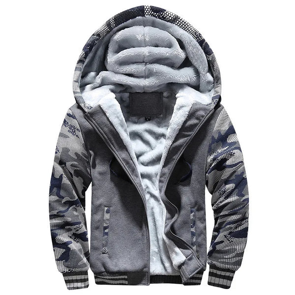 Men's Thickened Camouflage Winter Jacket - Casual Fleece Long Sleeve Hooded Coat for Everyday Streetwear and Outdoor Activities