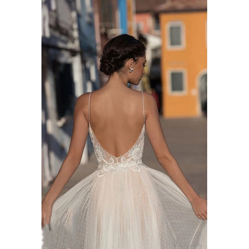 Eightree Beach Wedding Dress Boho Lace Backless Gown Customized