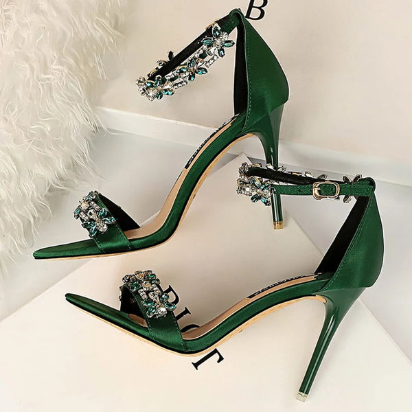 Women 9cm High Heels Crystal Sandals Bridal Stiletto Shoes