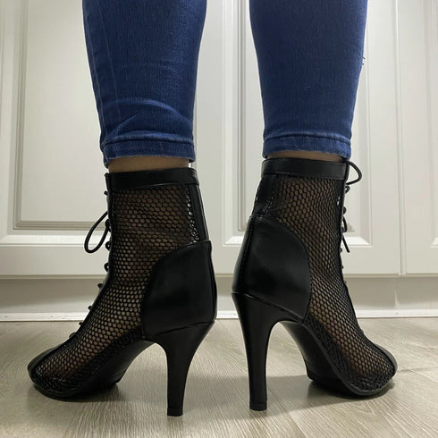 Sexy High Heels Hollow Mesh Sandals for Summer Fashion Comfort Peep Toe Stilettos Jazz Dance Female Shoes Plus Size