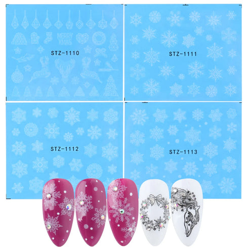 Winter Wonderland Nail Art Stickers with Snowflakes, Cute Santa, Snowman, and Winter Birds for Festive Manicure Decoration - 4pcs Set of Water Transfer Sliders and Temporary Tattoos
