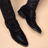 Stylish Men's Leather Dress Shoes - Breathable Pointed Toe Formal Footwear for Office, Weddings, and Casual Occasions - Comfortable and Elegant Black Flats for Every Season