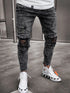 Men's Distressed Ripped Biker Jeans - Slim Fit Moto Denim Pants