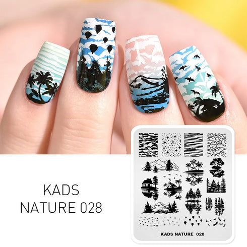 Nature-Inspired Nail Art Stamping Plate Set with Butterfly and Mountain Range Designs for DIY Manicure Enthusiasts