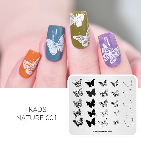 Nature-Inspired Nail Art Stamping Plate Set with Butterfly and Mountain Range Designs for DIY Manicure Enthusiasts