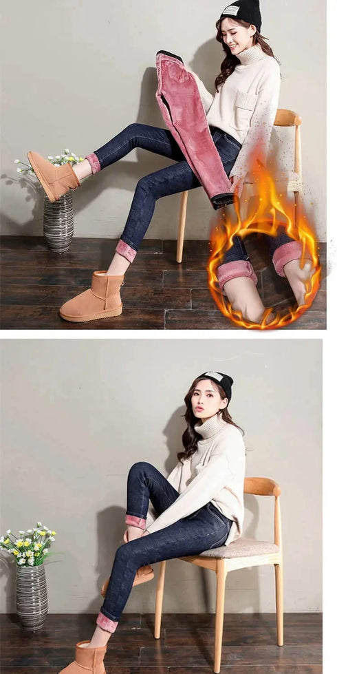 Warmth and Style: Women's Stretchy High-Waisted Pencil Jeans for Cozy Fall Outfits, Perfect for Casual Winter Looks and Everyday Wear