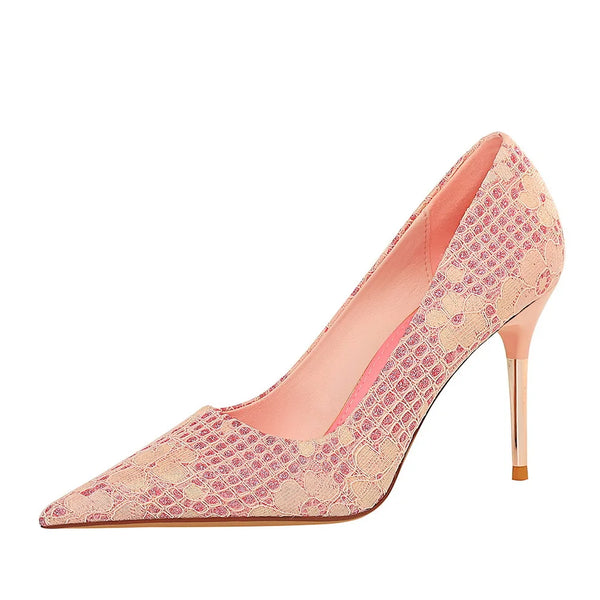 Women's High Heels Shoes Pointed Toe Floral Pumps for Ladies