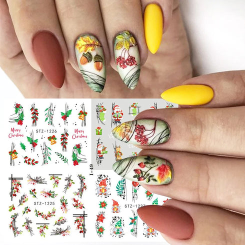 Winter Wonderland Nail Art Stickers with Snowflakes, Cute Santa, Snowman, and Winter Birds for Festive Manicure Decoration - 4pcs Set of Water Transfer Sliders and Temporary Tattoos