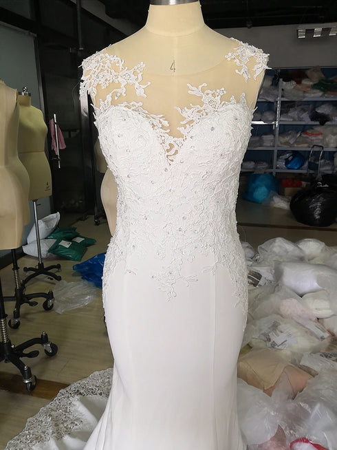 LORIE Sexy Mermaid Wedding Dress Sleeveless Lace Appliqued Gown