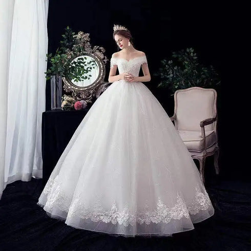 Wedding Dresses Illusion V-Neck Short Tulle Sequined Embroidery Beading Backless Off The Shoulder Luxury Bride Gown