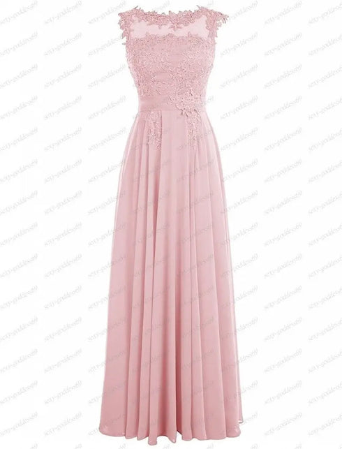 Bridesmaid Dress A Line Chiffon With Applique Beading Backless Floor Length Lace Up Bridal Dress