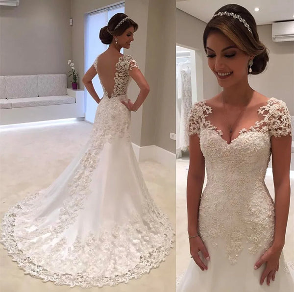 Vestidos De Noiva Backless Lace Mermaid Wedding Dress Gown
