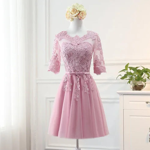 Bridesmaid Dress Elegant Floor-Length Organza Backless Lace With Built-In Bra Bridesmaid Dress Lace Appliques