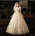 Vintage O Neck Full Sleeve Wedding Dress Lace Embroidery Gown