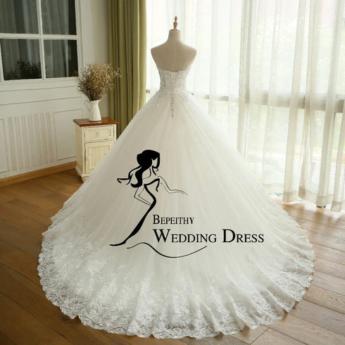 BEPEITHY Customized Sexy Sheer Lace Crystal Ball Gown Wedding Dress Vintage Princess Bridal Dresses