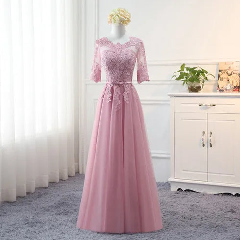 Bridesmaid Dress Elegant Floor-Length Organza Backless Lace With Built-In Bra Bridesmaid Dress Lace Appliques