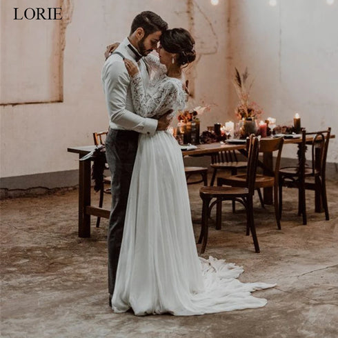 LORIE Two Pieces Wedding Dress Lace Top Chiffon Boho Bride Dress A-Line Customized Beach Wedding Dresses