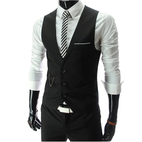 Grey Slim Fit Men's Casual Business Suit Vest Sleeveless Waistcoat Gilet