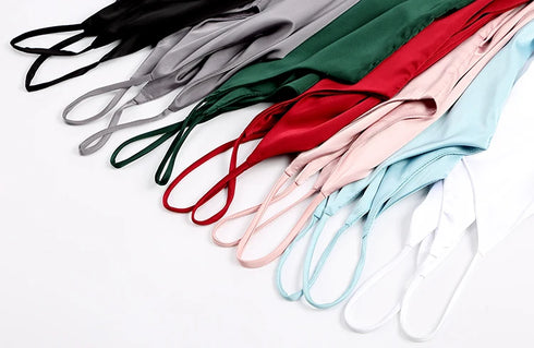 Spaghetti Strap Satin Silk Tank Top Women Sleeveless Halter V Neck Camisole Summer Casual Cami