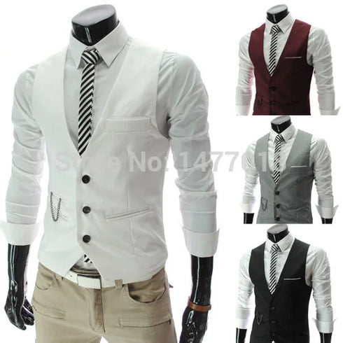Grey Slim Fit Men's Casual Business Suit Vest Sleeveless Waistcoat Gilet