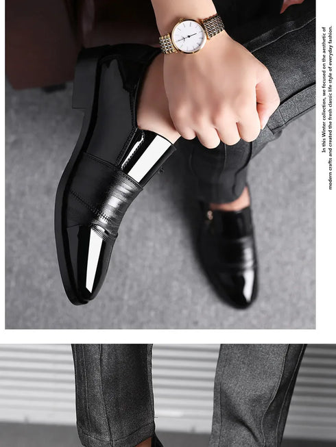 Elegant Formal Oxfords for Men - Classic Slip-On Wedding and Office Dress Shoes with Pointed Toe Design and Rubber Outsole