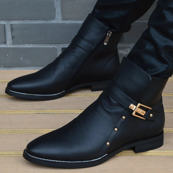 Stylish Men's Genuine Leather Ankle Boots with Plush Lining for Autumn and Winter Casual Wear