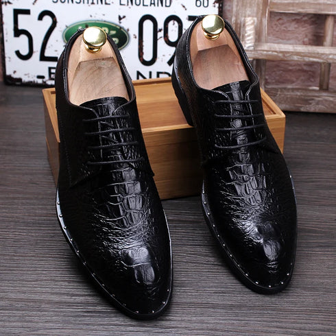 Men's Crocodile Dress Leather Lace-Up Shoes for Wedding and Office Events