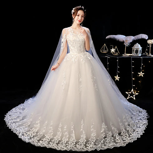 Elegant Court Train Lace Embroidery Princess Vintage Wedding Dress Plus Size Gowns Customized