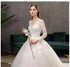 Vintage O Neck Full Sleeve Wedding Dress Lace Embroidery Gown