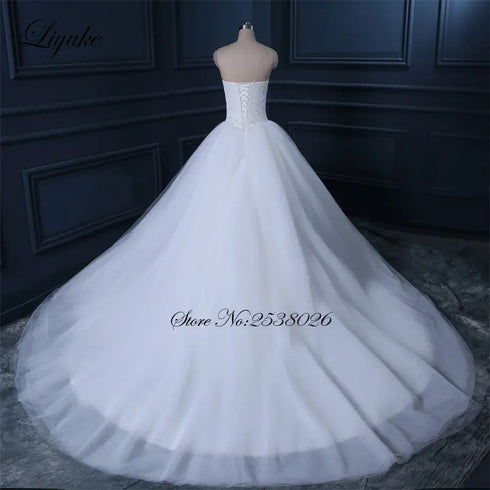 Liyuke Shining Symmetrical Lace Sweetheart Mermaid Wedding Dress