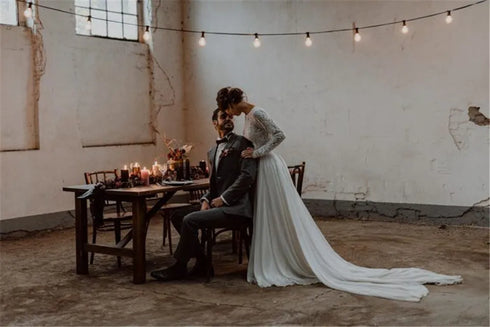 LORIE Two Pieces Wedding Dress Lace Top Chiffon Boho Bride Dress A-Line Customized Beach Wedding Dresses