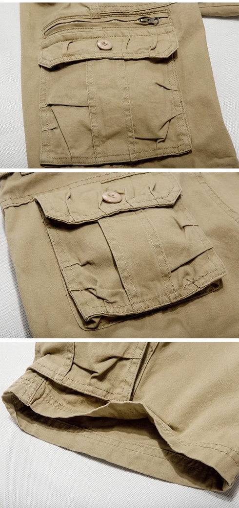 Summer Mens Knee Length Cotton Cargo Shorts Casual Bermuda Trousers