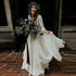Boho Wedding Dress Long Sleeves A Line Chiffon Lace Two Pieces Gown for Beach Brides
