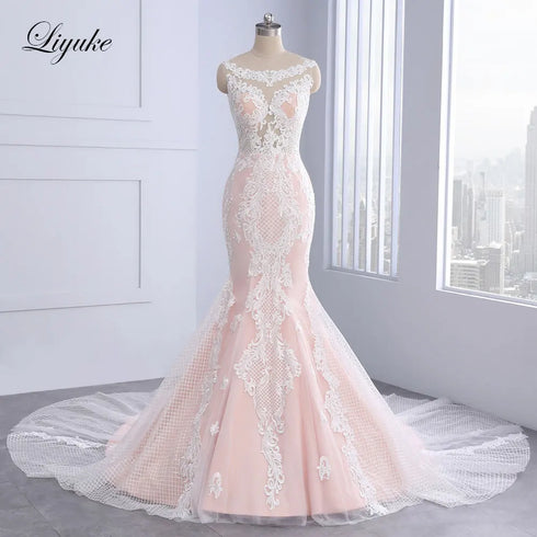 Liyuke Shining Symmetrical Lace Sweetheart Mermaid Wedding Dress