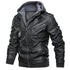 Men's Casual PU Leather Motorcycle Jacket for Autumn and Winter - Stylish Biker Coat with Detachable Hood and Zipper Closure