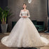 Vintage O Neck Full Sleeve Wedding Dress Lace Embroidery Gown