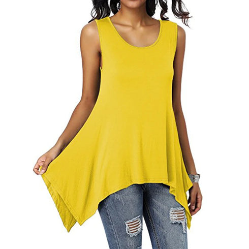 Stylish Summer Women's Casual Sleeveless Irregular Vest Blouse Tops for Holiday Outfits