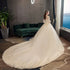 Vintage O Neck Full Sleeve Wedding Dress Lace Embroidery Gown
